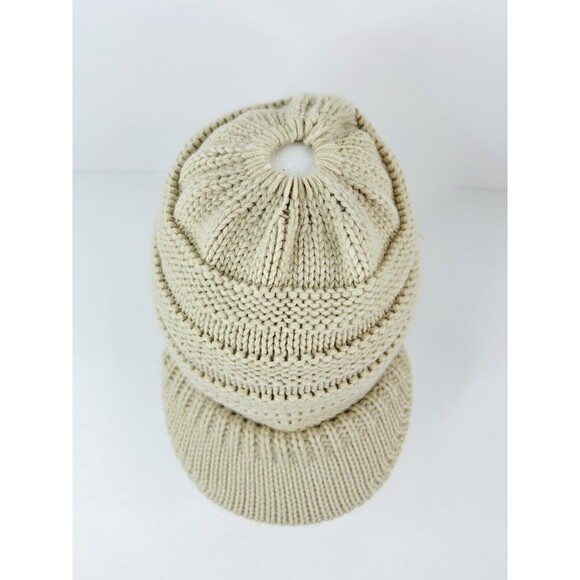C. C. Beanie Women’s One Size Beige Chunky Knit Brim Cap Hat Outdoor Winter - Picture 6 of 7